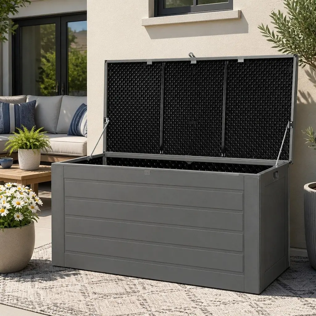 Outdoor Storage Box 680L Lockable Garden Bench Tool Shed Container Black Grey