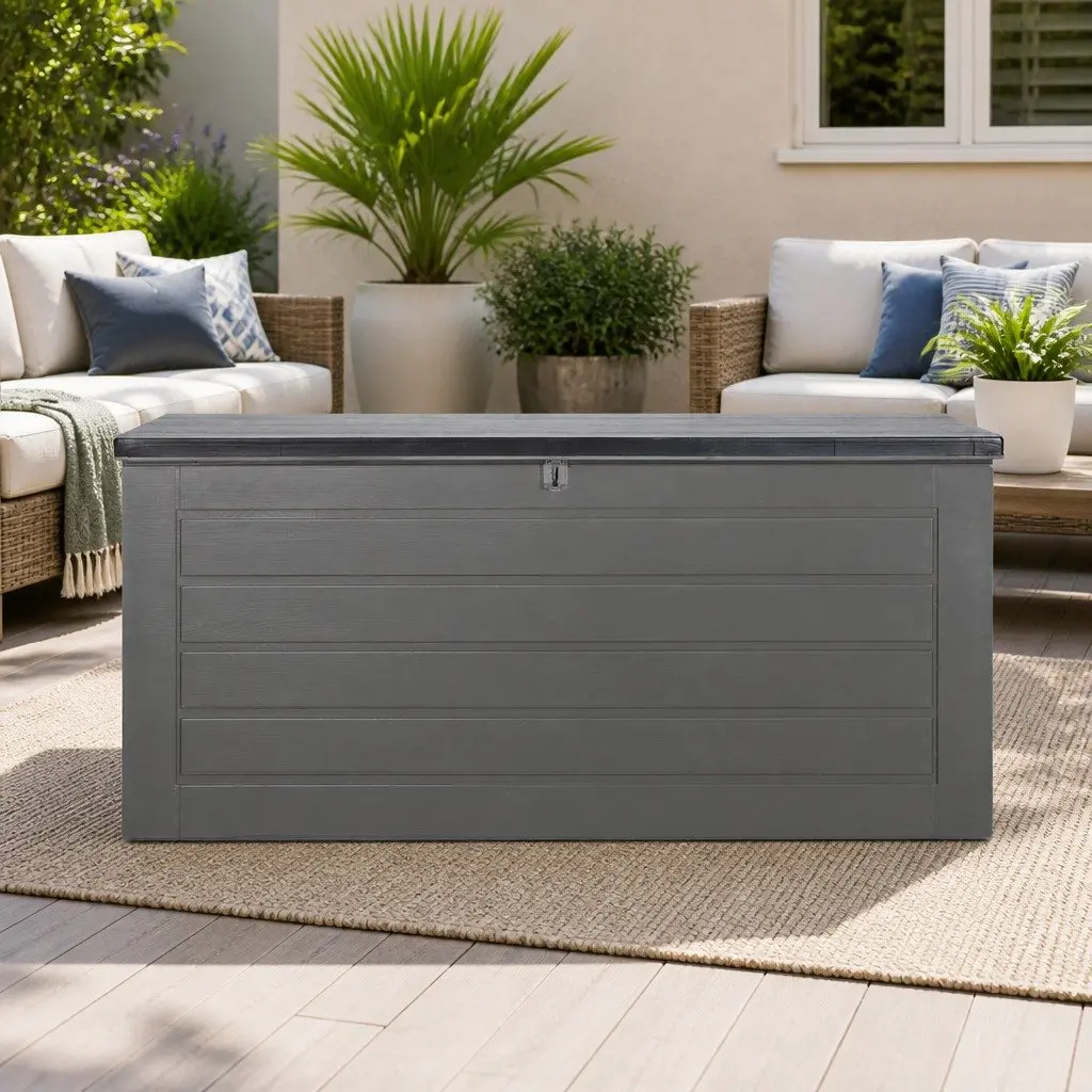 Outdoor Storage Box Weather-Resistant Lockable 680L Grey Black