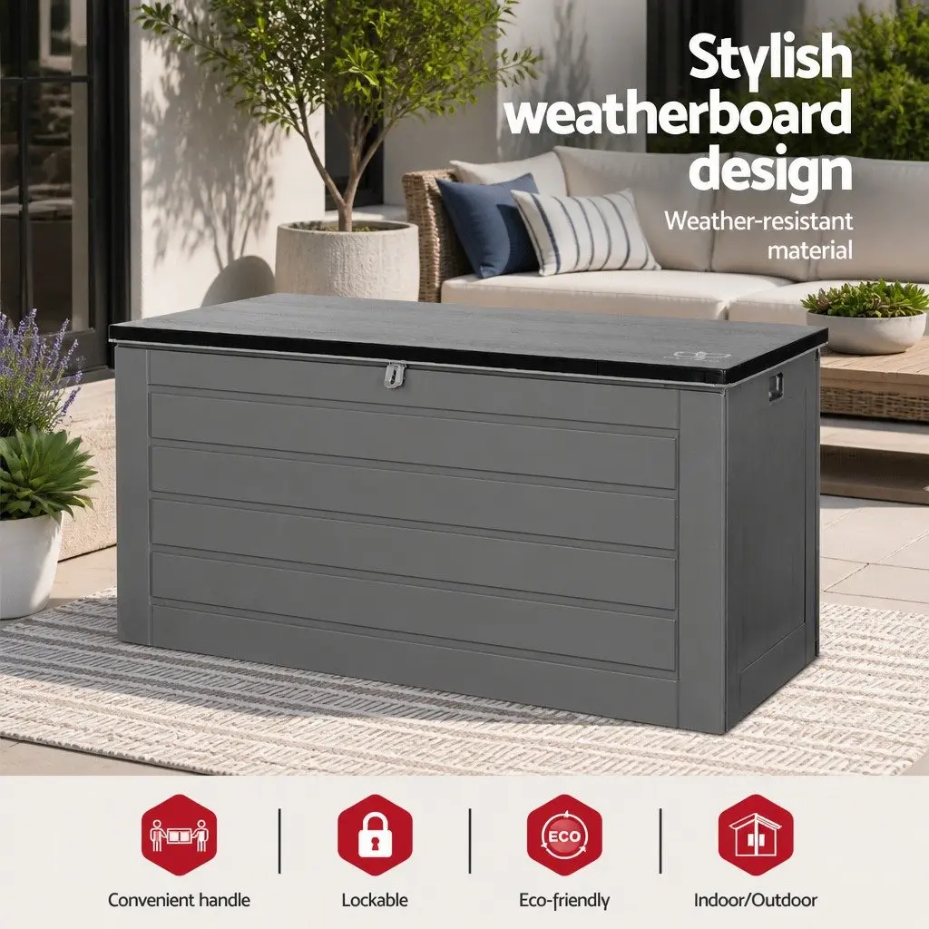 Outdoor Storage Box Weather-Resistant Lockable 680L Grey Black