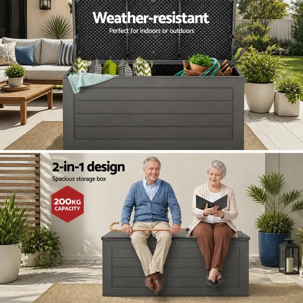 Outdoor Storage Box Weather-Resistant Lockable 680L Grey Black