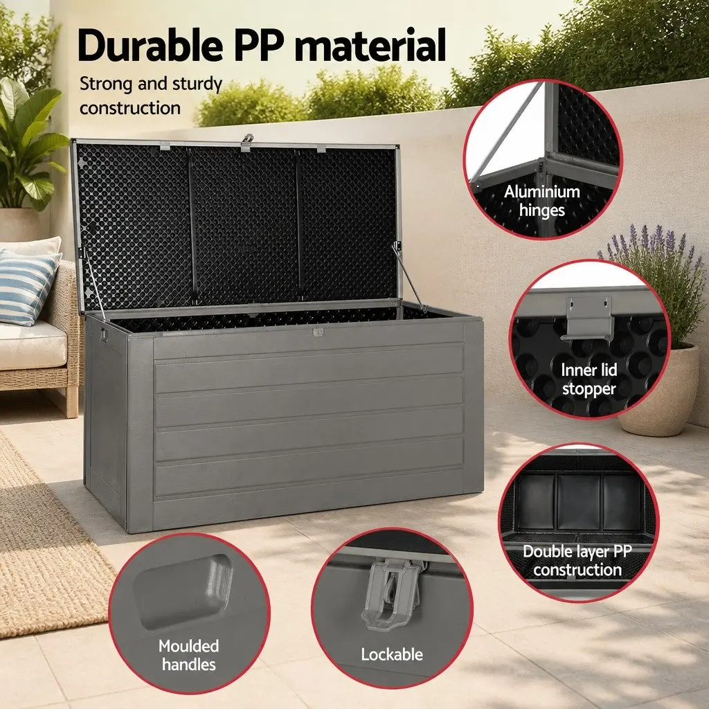Outdoor Storage Box Weather-Resistant Lockable 680L Grey Black