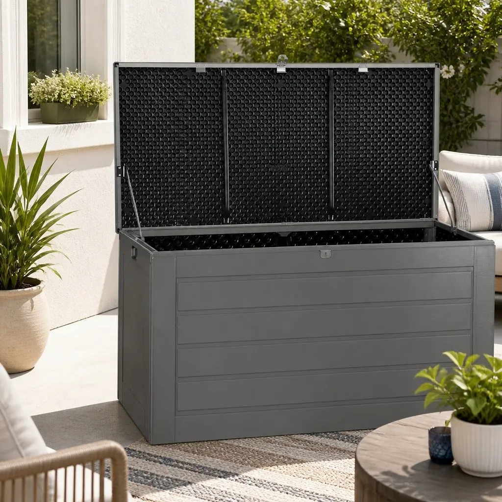Outdoor Storage Box Weather-Resistant Lockable 680L Grey Black