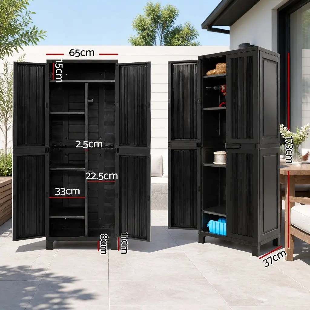 Outdoor Storage Cabinet Lockable 173cm Tall Adjustable Shelves