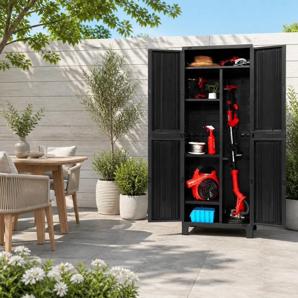 Outdoor Storage Cabinet Lockable 173cm Tall Adjustable Shelves