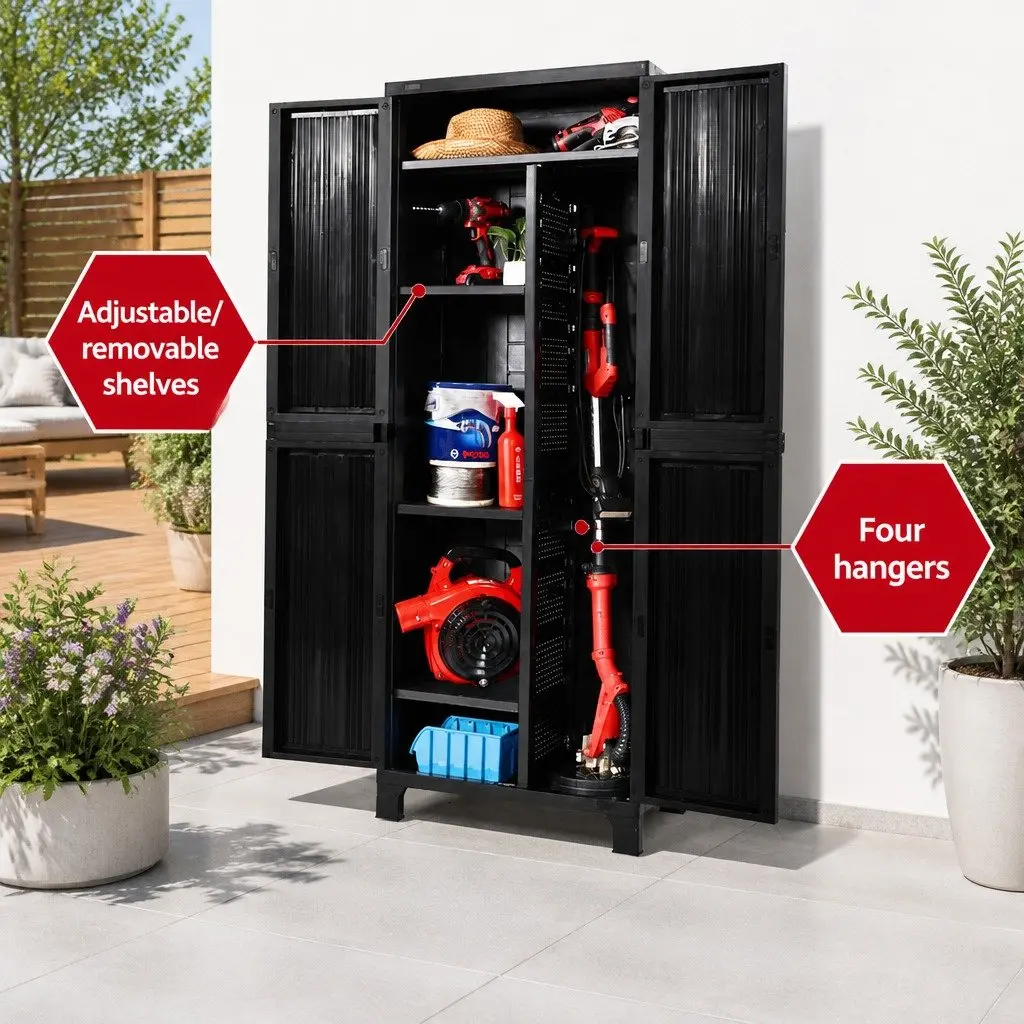 Outdoor Storage Cabinet Lockable 173cm Tall Adjustable Shelves