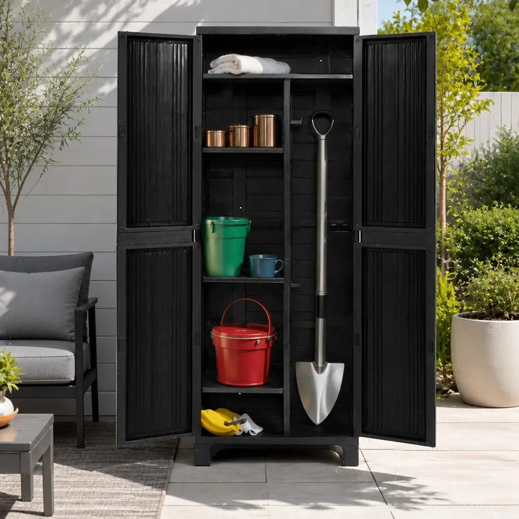 Outdoor Storage Cabinet Lockable 173cm Tall Adjustable Shelves