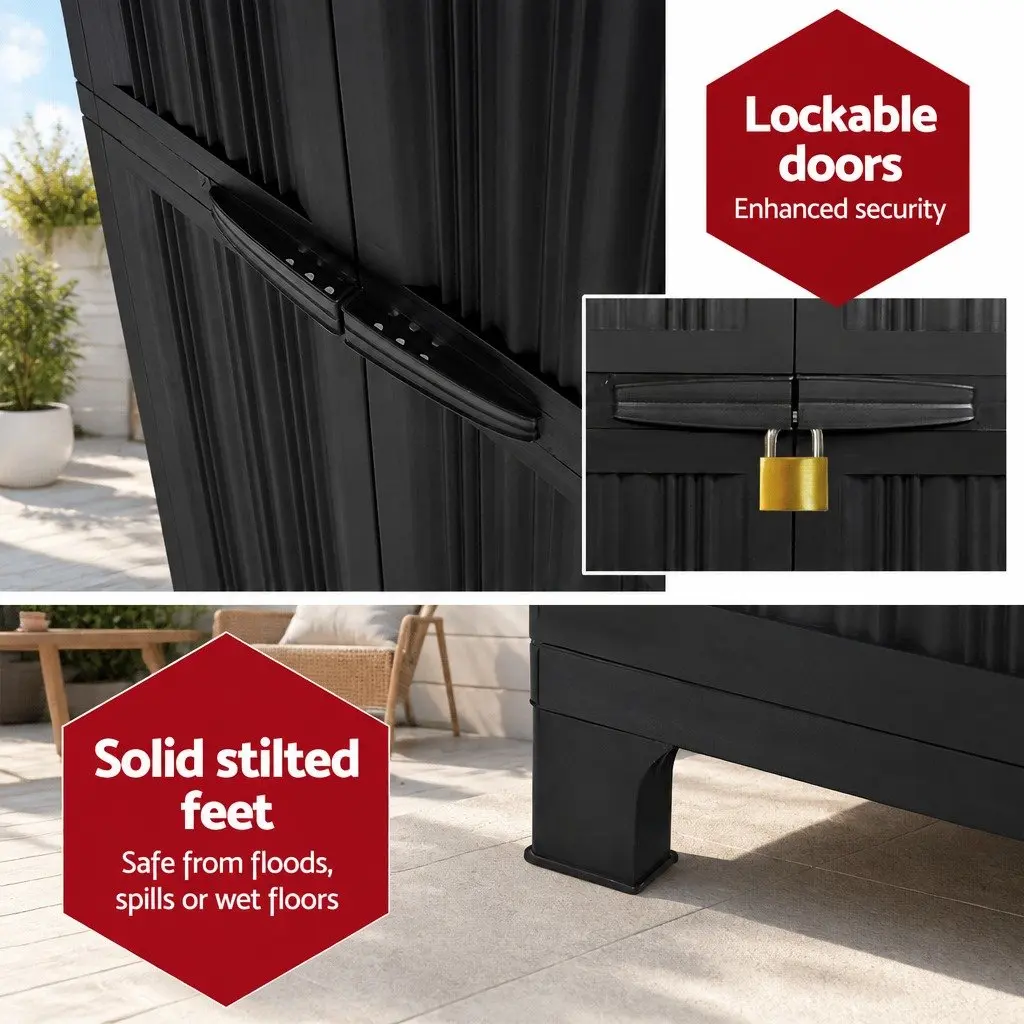 Outdoor Storage Cabinet Lockable 173cm Tall Adjustable Shelves