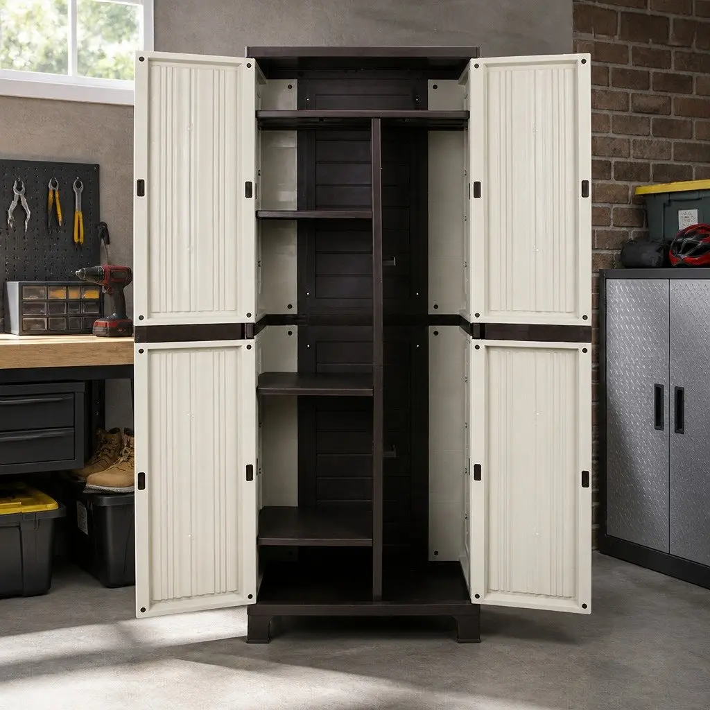 Outdoor Storage Cabinet Lockable 173cm Tall Adjustable Shelves