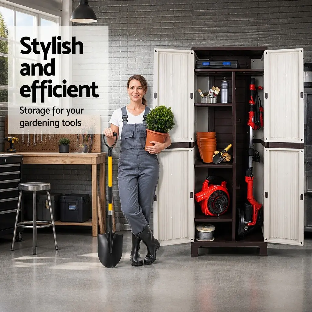Outdoor Storage Cabinet Lockable 173cm Tall Adjustable Shelves