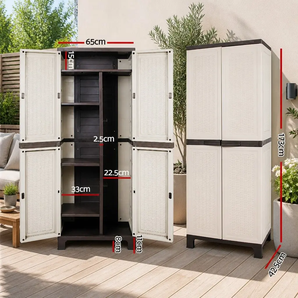 Outdoor Storage Cabinet Lockable 173cm Tall Adjustable Shelves Weather-Resistant Garden