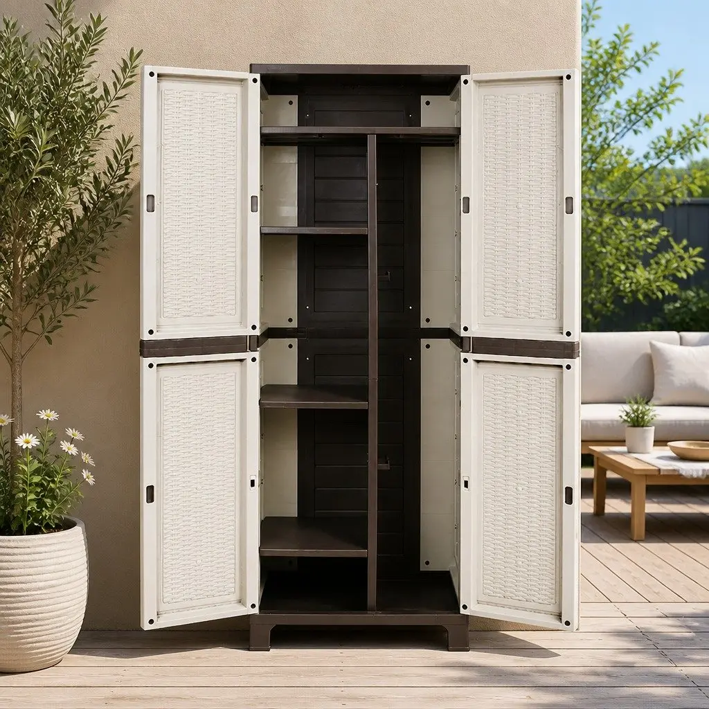 Outdoor Storage Cabinet Lockable 173cm Tall Adjustable Shelves Weather-Resistant Garden