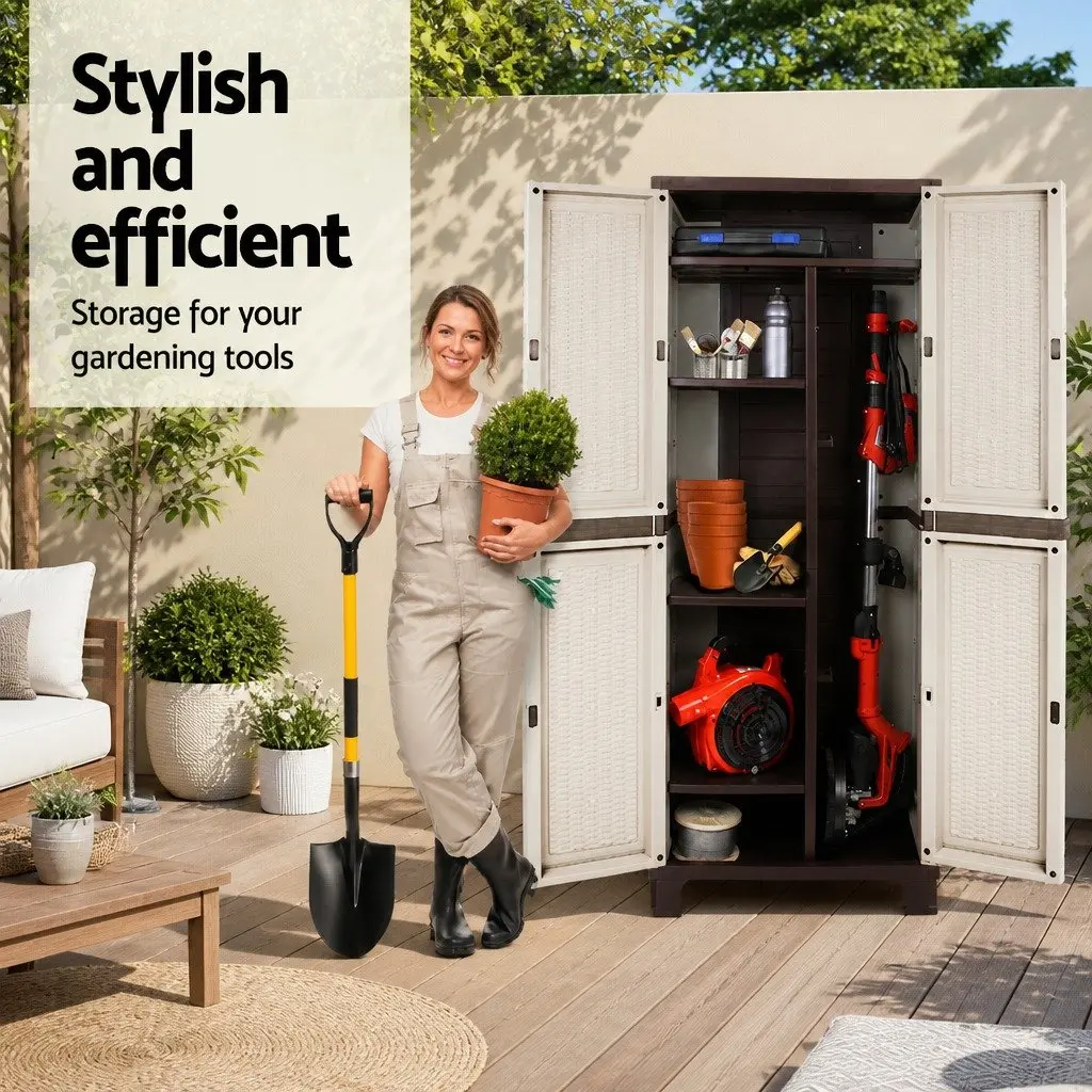 Outdoor Storage Cabinet Lockable 173cm Tall Adjustable Shelves Weather-Resistant Garden
