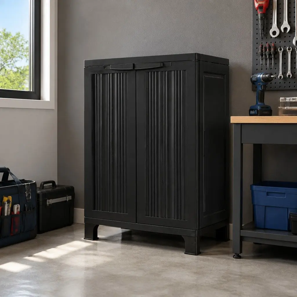 Outdoor Storage Cabinet 92cm Tall Lockable Cupboard Adjustable Shelves Garage