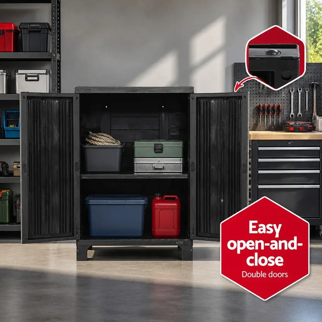 Outdoor Storage Cabinet 92cm Tall Lockable Cupboard Adjustable Shelves Garage