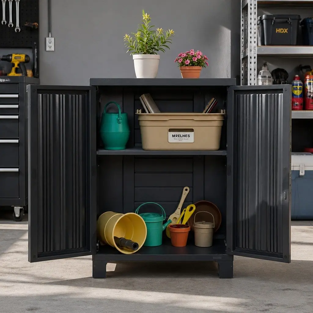 Outdoor Storage Cabinet 92cm Tall Lockable Cupboard Adjustable Shelves Garage