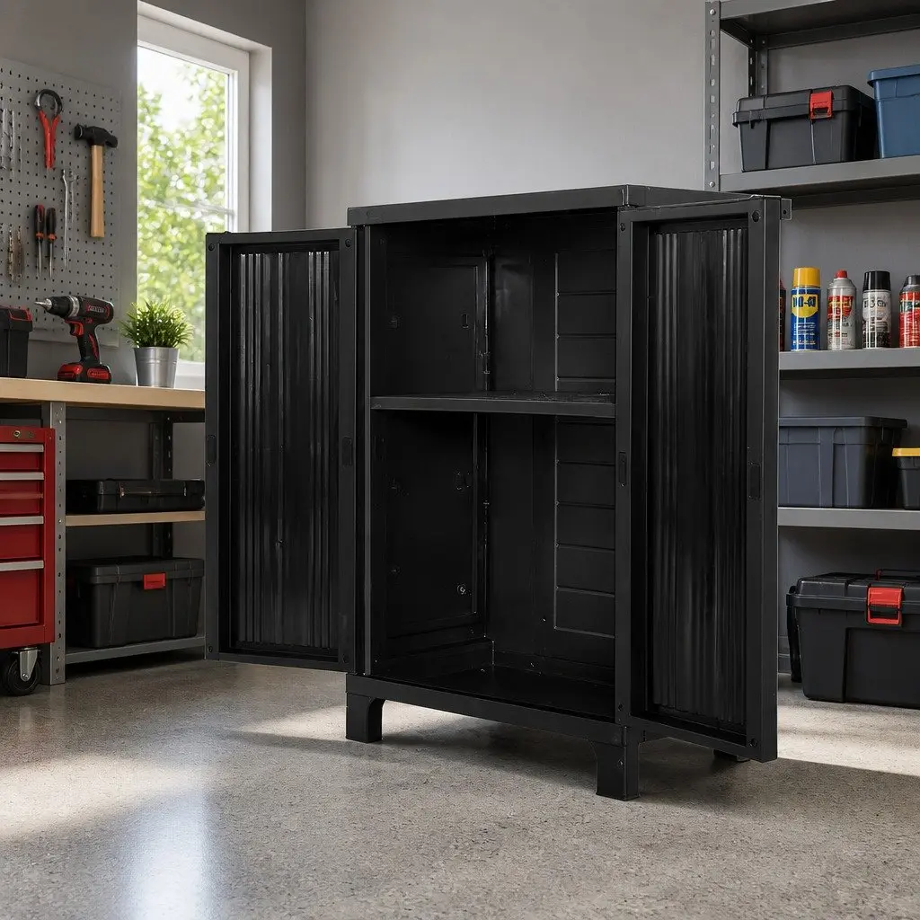 Outdoor Storage Cabinet 92cm Tall Lockable Cupboard Adjustable Shelves Garage