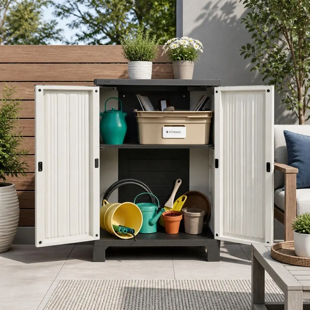 Outdoor Storage Cabinet Lockable Weather-Resistant Beige Half-Size 92cm