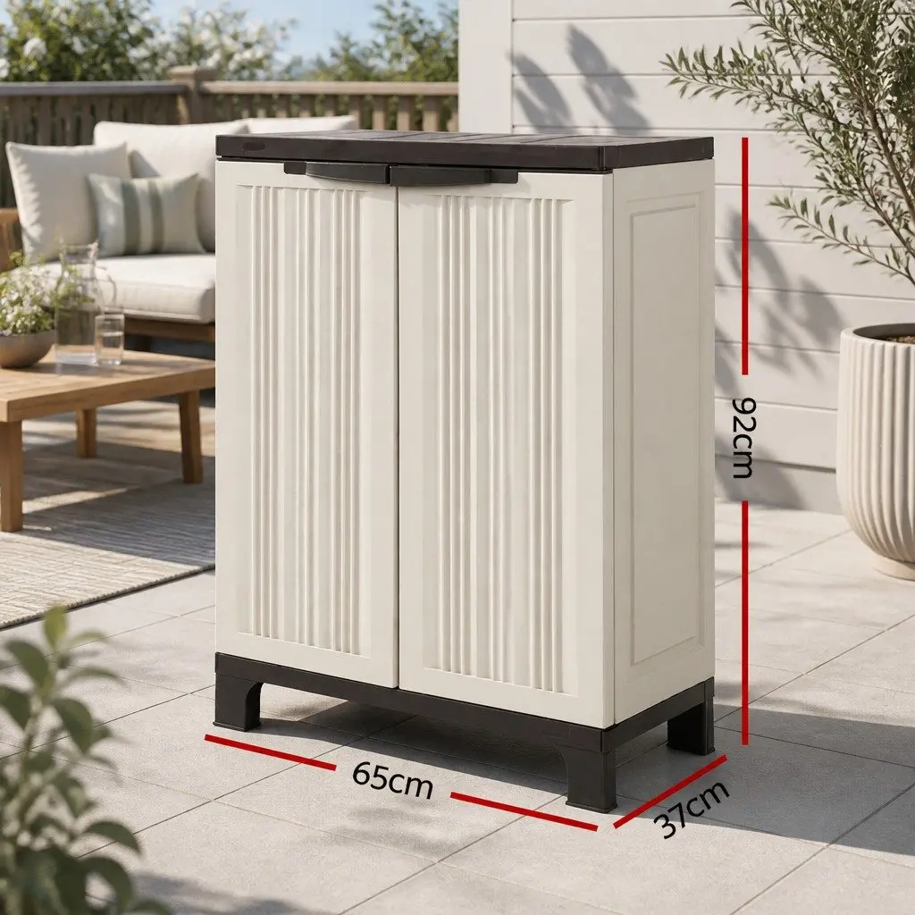 Outdoor Storage Cabinet Lockable Weather-Resistant Beige Half-Size 92cm