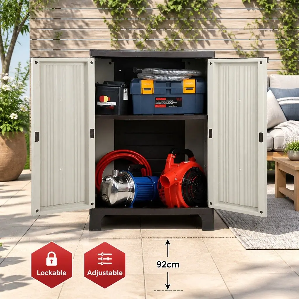 Outdoor Storage Cabinet Lockable Weather-Resistant Beige Half-Size 92cm