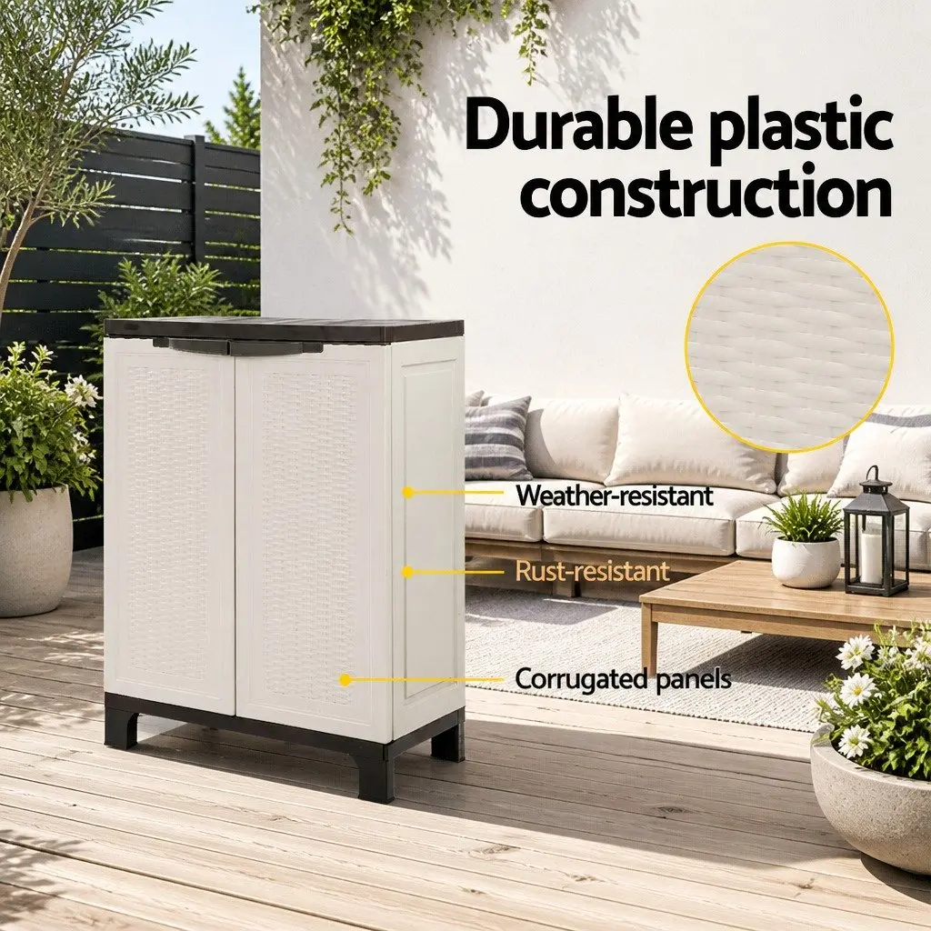 Outdoor Storage Cabinet 92cm Lockable Cupboard Adjustable Shelf Beige Rattan Box
