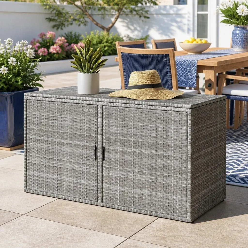 Grey Wicker Storage Cabinet