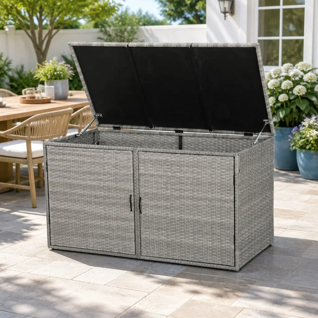 Grey Wicker Storage Cabinet