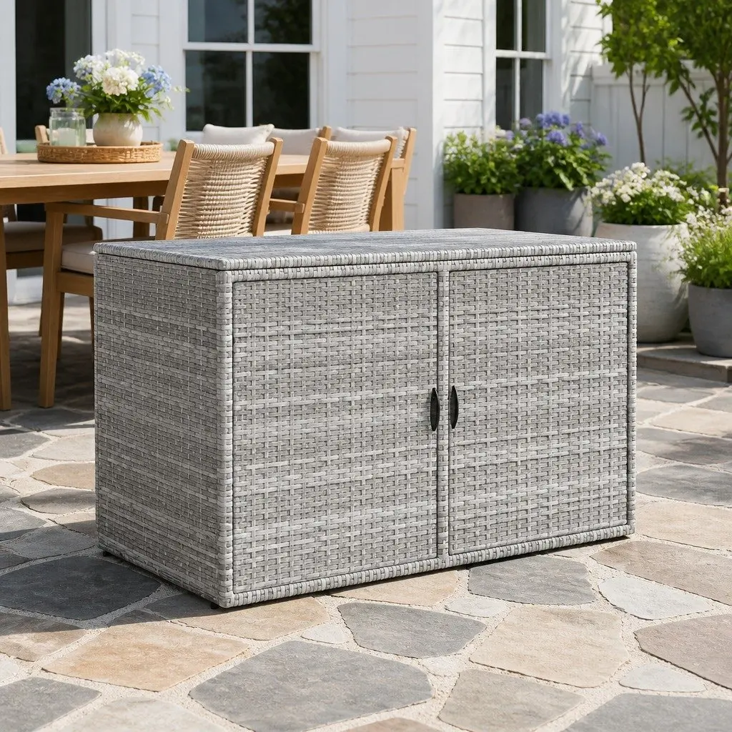 Grey Wicker Storage Cabinet