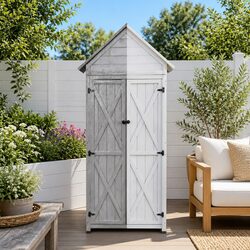 Outdoor Storage Cabinet Cupboard Lockable Tool Organizer Shed Grey Adjustable 3