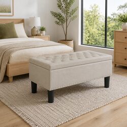 Multi-Functional Taupe Storage Ottoman at 96cm