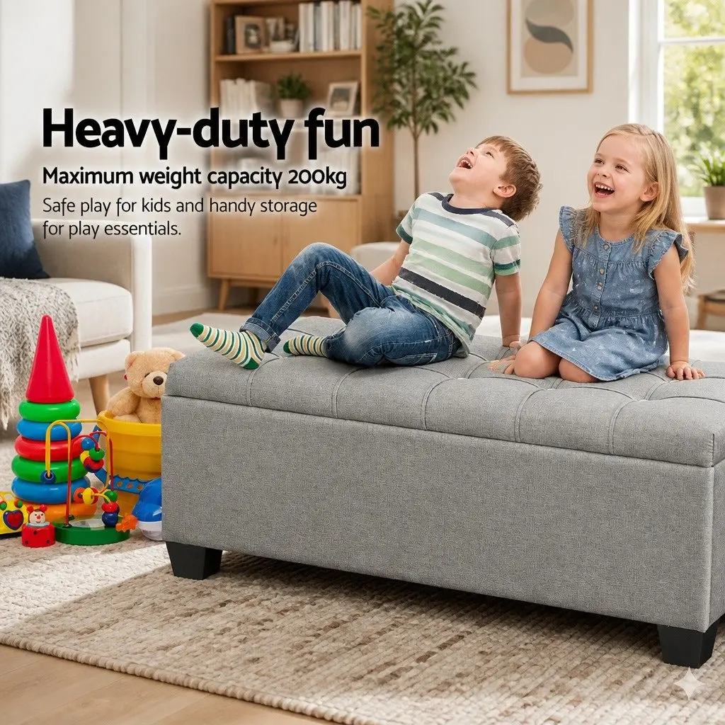 Storage Ottoman Blanket Box 97cm Button Tufted Light Grey Lift-Up Lid Footstool