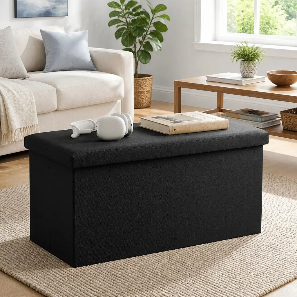 Black Storage Footstool