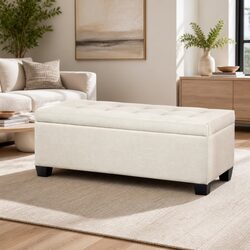 Your New Beige Storage Ottoman Awaits - 97cm