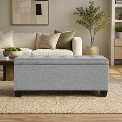 Storage Ottoman Blanket Box 97cm Light Grey Linen Lift-up Lid Lounge Seating