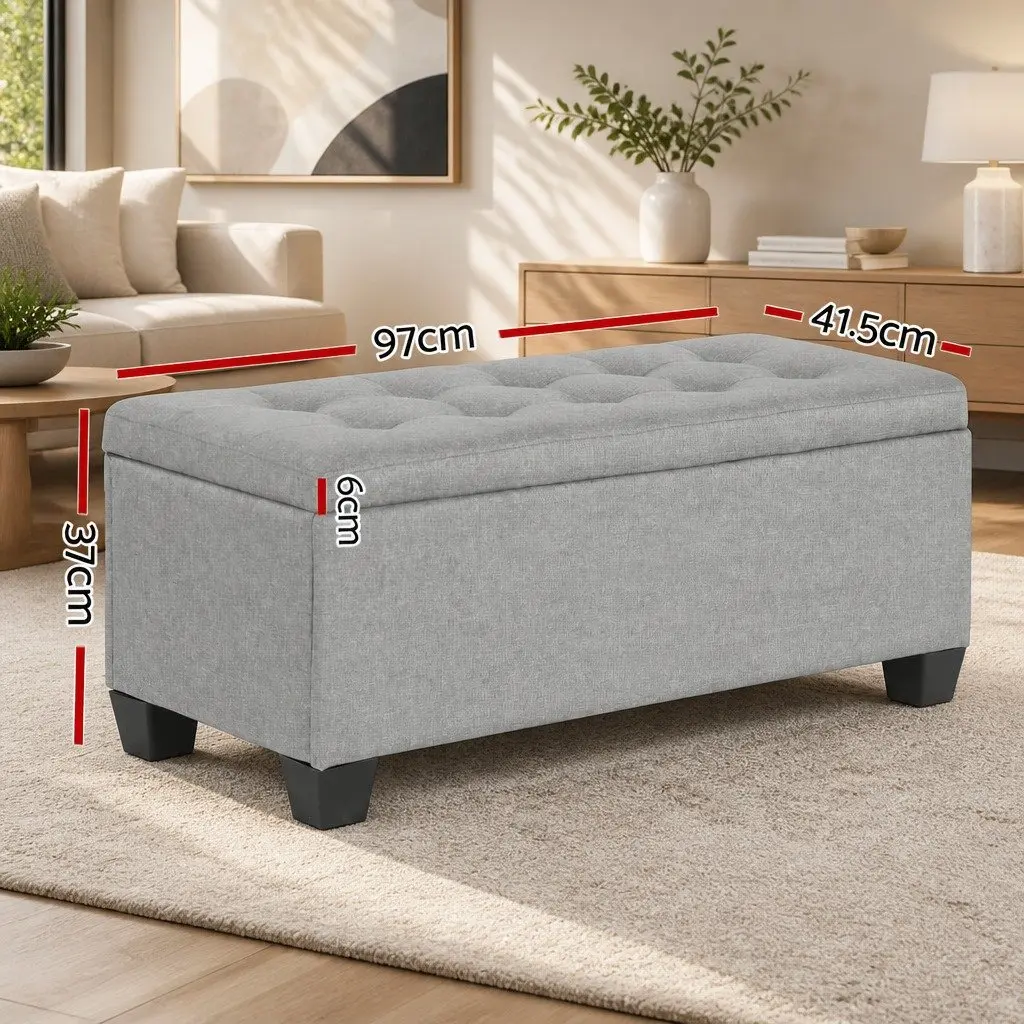 Storage Ottoman Lift-up Lid 97cm Light Grey Linen