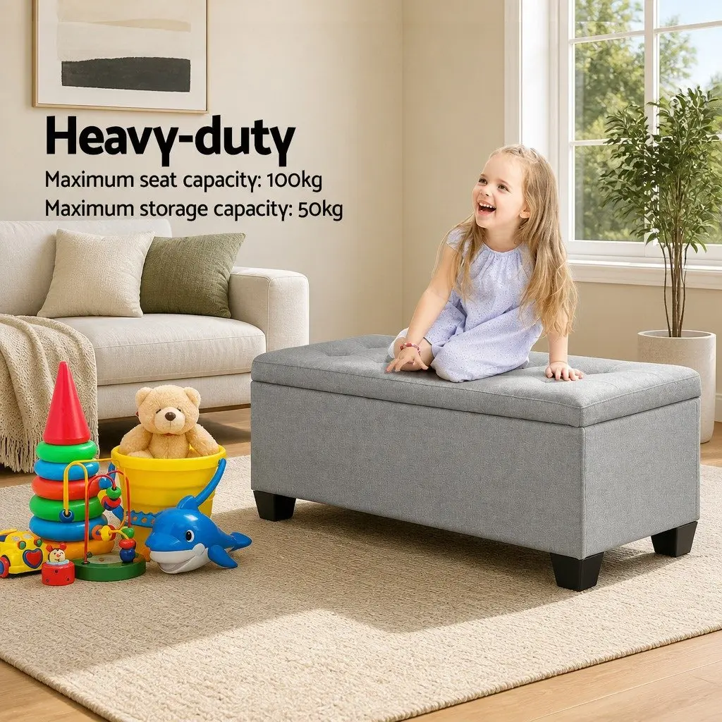 Storage Ottoman Lift-up Lid 97cm Light Grey Linen