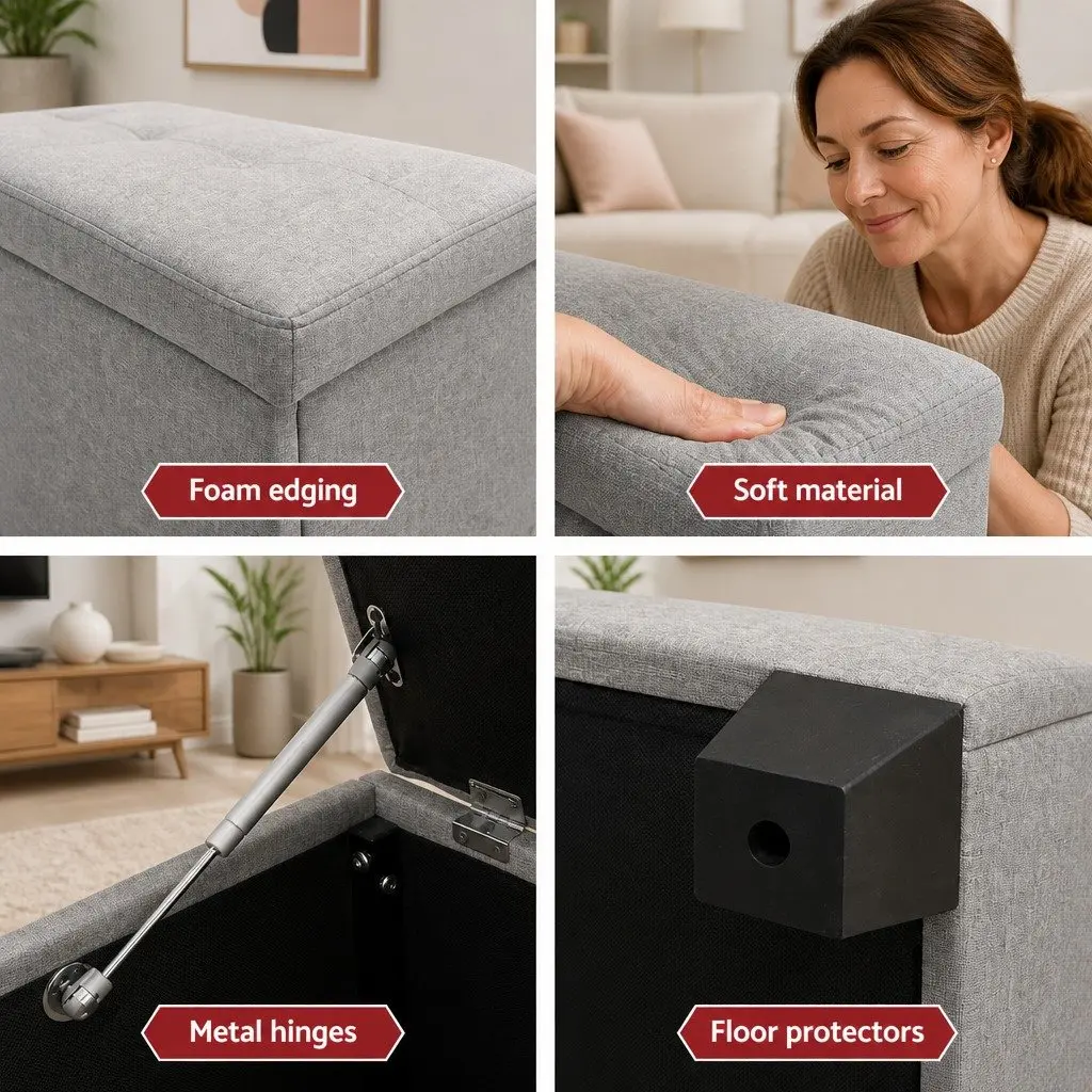 Storage Ottoman Lift-up Lid 97cm Light Grey Linen