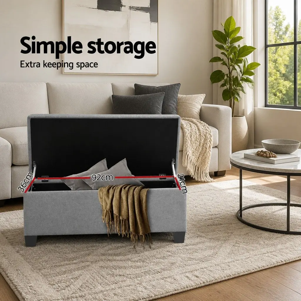 Storage Ottoman Lift-up Lid 97cm Light Grey Linen