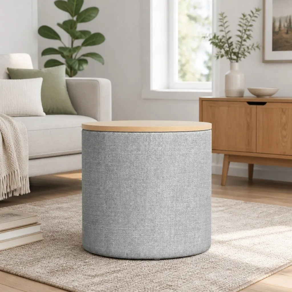 Round Ottoman with Concealed Storage
