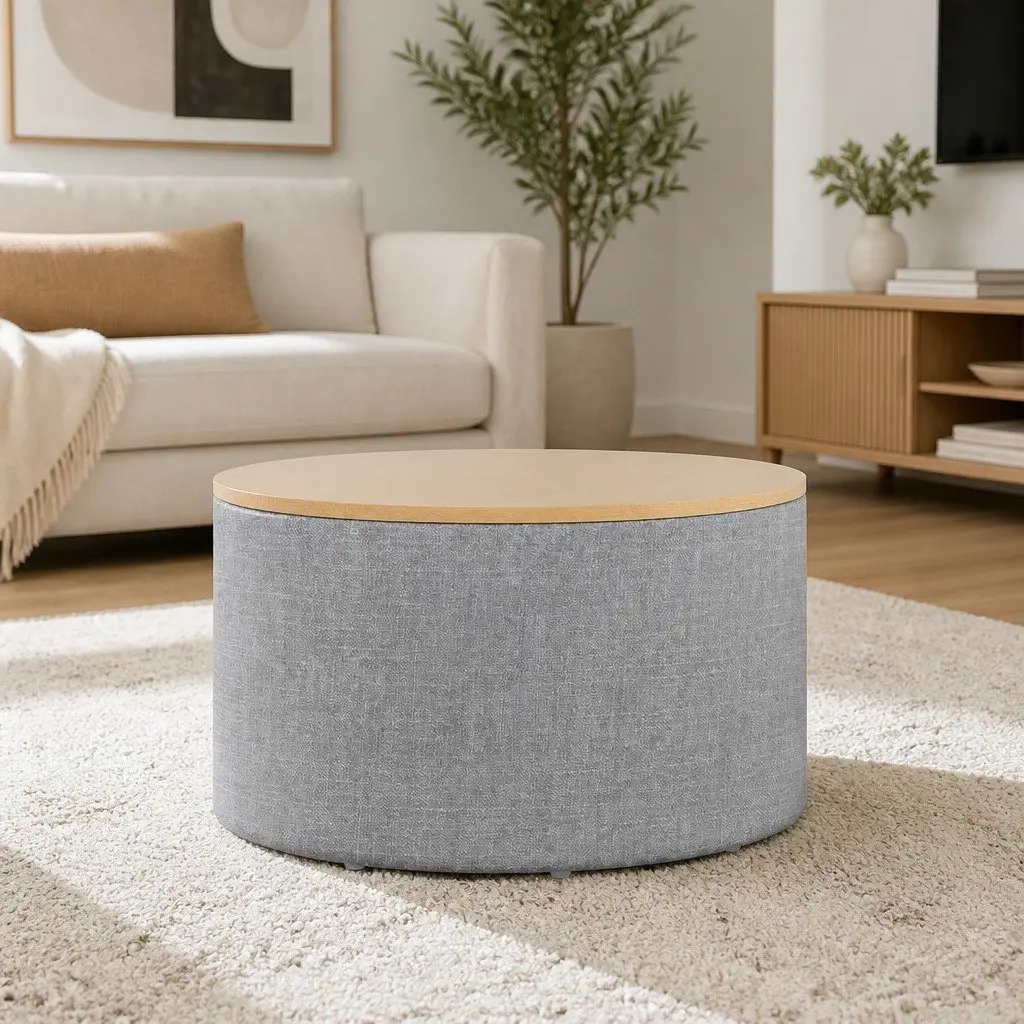 60cm Round Grey Storage Ottoman