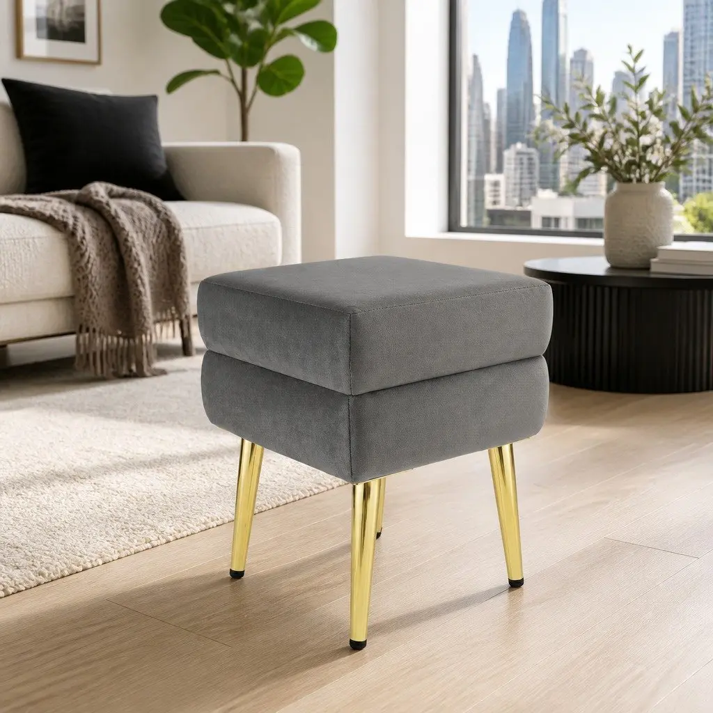 Grey Velvet Storage Footstool