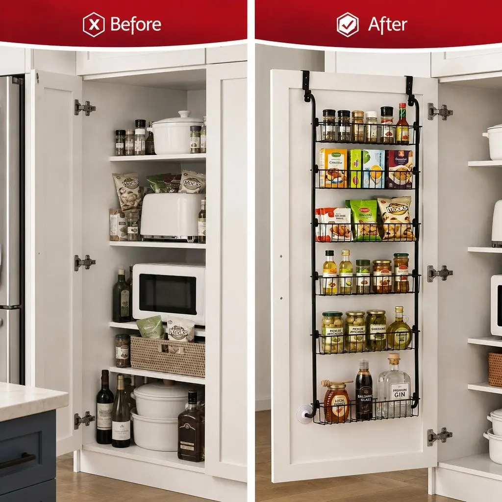 Over Door Storage Organiser 6-Tier Metal Hook Hanger Pantry Wall Rack Black