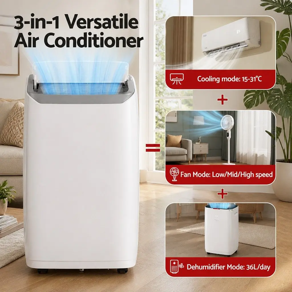 Portable Air Conditioner 14000BTU White 3in1 Cooling Dehumidifier Fan Unit