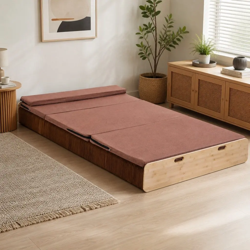 Folding Kraft Paper Bed Frame Single Sofa Camping Furniture 300kg Capacity