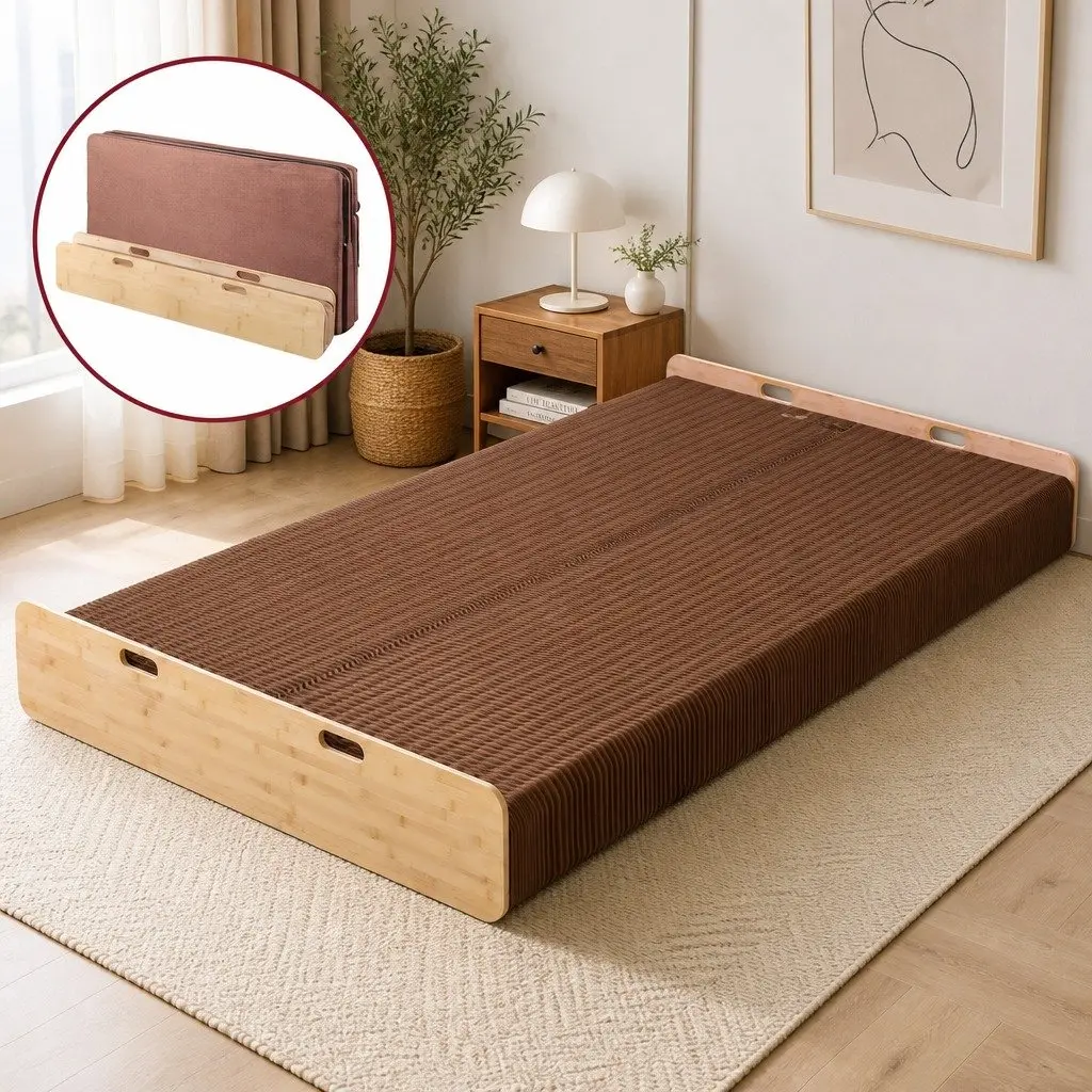 Folding Kraft Paper Bed Frame Single Sofa Camping Furniture 300kg Capacity