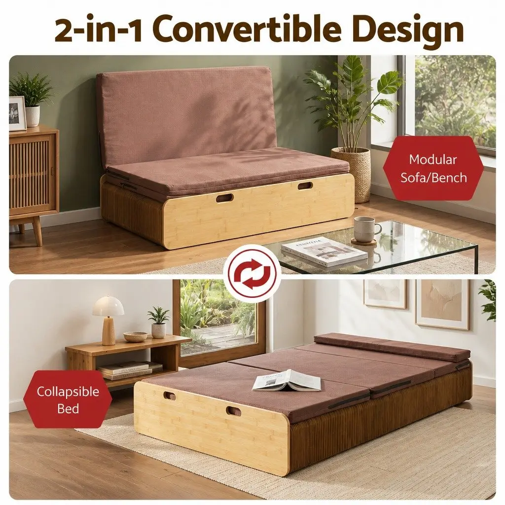 Folding Kraft Paper Bed Frame Single Sofa Camping Furniture 300kg Capacity