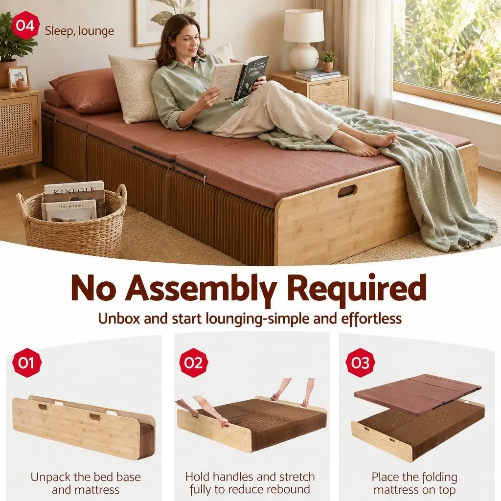 Folding Kraft Paper Bed Frame Single Sofa Camping Furniture 300kg Capacity