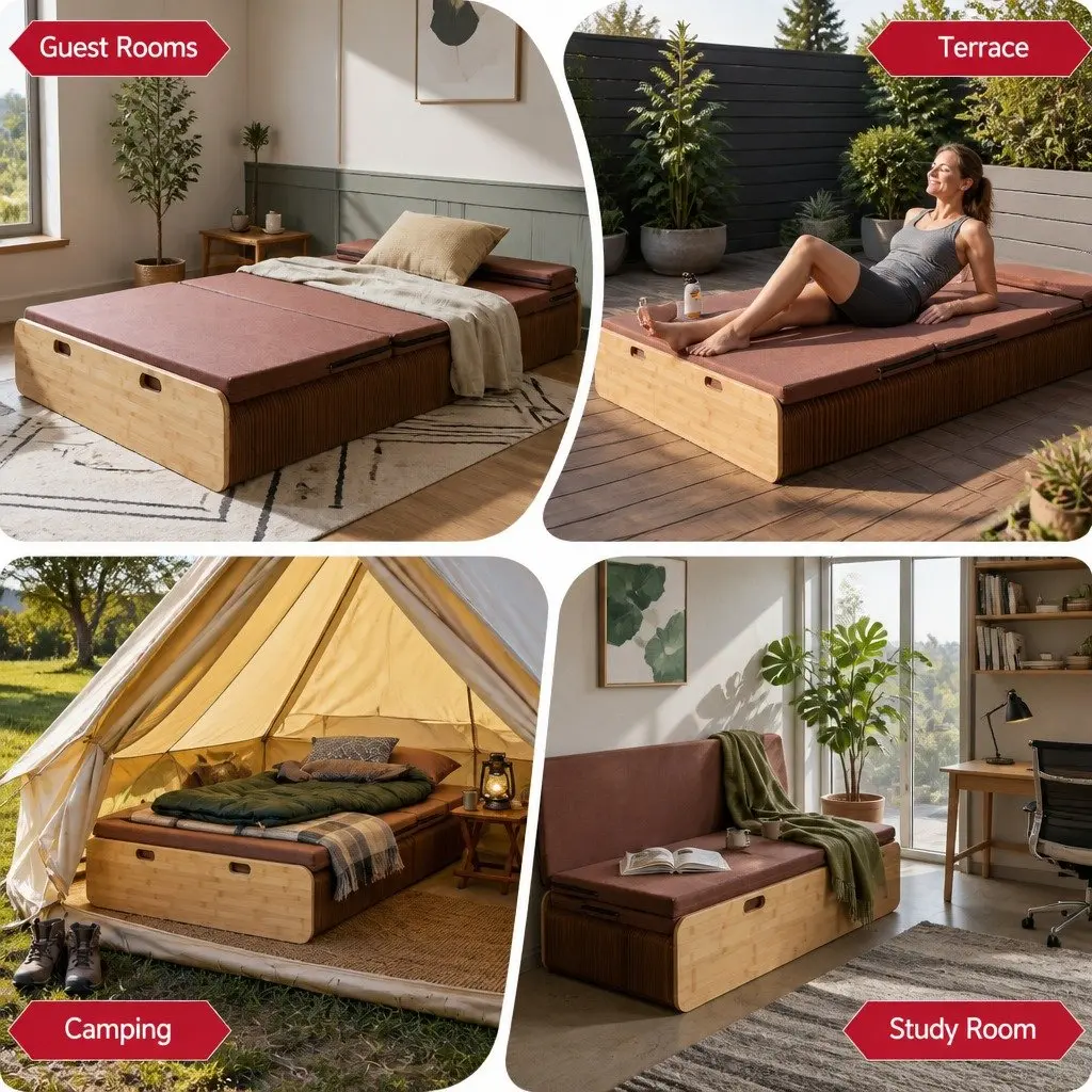 Folding Kraft Paper Bed Frame Single Sofa Camping Furniture 300kg Capacity