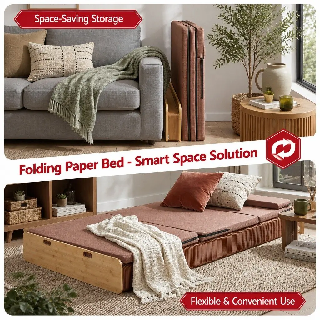 Folding Kraft Paper Bed Frame Single Sofa Camping Furniture 300kg Capacity