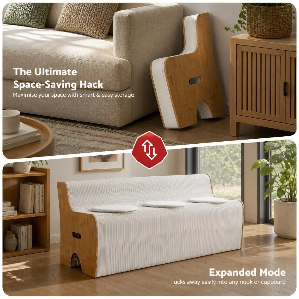 Folding Paper Sofa 3 Seater Accordion Collapsible Couch with PU Cushions