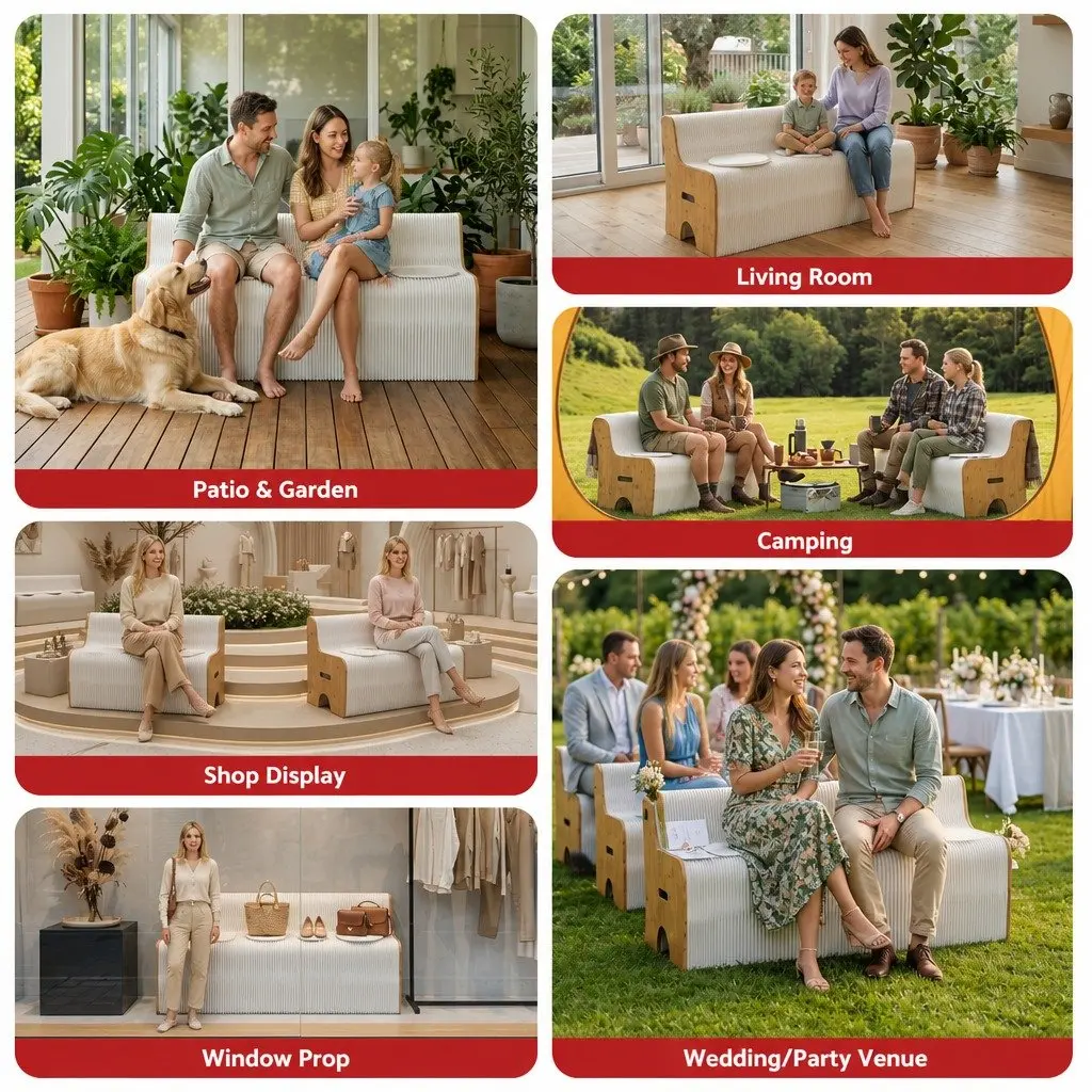 Folding Paper Sofa 3 Seater Accordion Collapsible Couch with PU Cushions